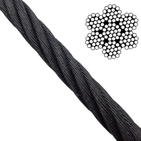 7x19 blackened galvanised steel wire rope per meter