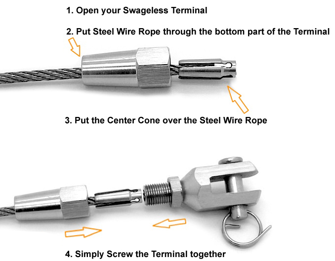 2x 5mm Stainless Steel Wire Rope Swageless DIY Grub Screw Stud Male/Female 